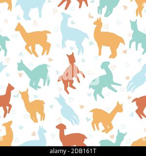 Llamas seamless pattern. Pastel vector illustration background for surface, t shirt design, print, poster, icon, web, graphic designs. Stock Vector