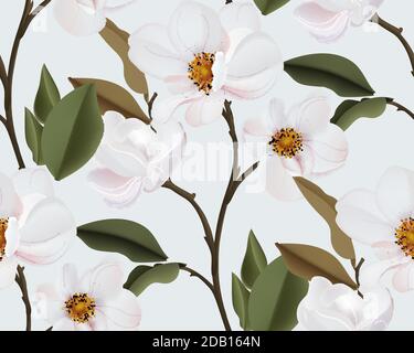 Watercolor rose flower seamless pattern, floral bloom vintage design. botanical bouquet. Ivory wild garden buds and leaves background. Vintage bloom d Stock Vector