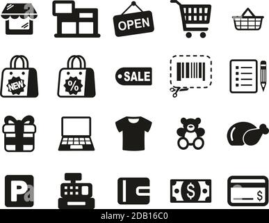 Shopping Mall Or Supermarket Icons Black & White Set Big Stock Vector