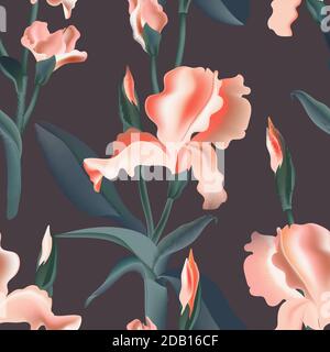 Floral pattern, seamless iris flower vector print, digital background. Floral print texture, pink abstract tropical sedign. Cutetiny flower seamless b Stock Vector