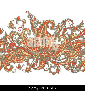 Paisley seamless border pattern. Vector ethnic ornament Stock Vector
