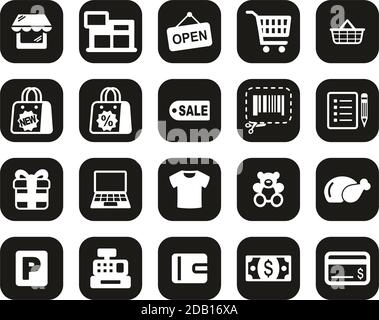 Shopping Mall Or Supermarket Icons White On Black Flat Design Set Big Stock Vector