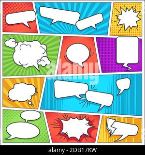 Comics book background template speech bubbles and sound visualization Stock Vector
