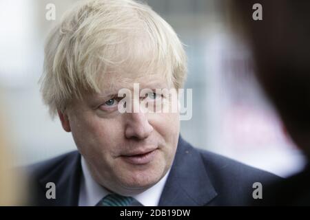 UK Foreign Secretary Boris Johnson walks out after the press conference during his official visit to Sarajevo, Bosnia and Herzegovina, 6, April, 2017. Stock Photo