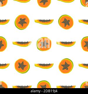 Illustration on theme big colored seamless papaya, bright fruit pattern for seal. Fruit pattern consisting of beautiful seamless repeat papaya. Simple Stock Vector