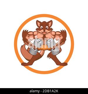 Cartoon fox character fitness body building illustration vector eps format , suitable for your design needs, logo, illustration, animation, etc. Stock Vector