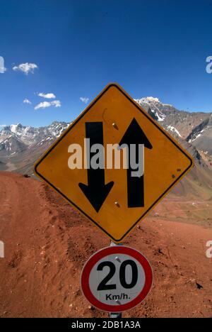 contraflow lane traffic sign or road sign on the street Stock Photo