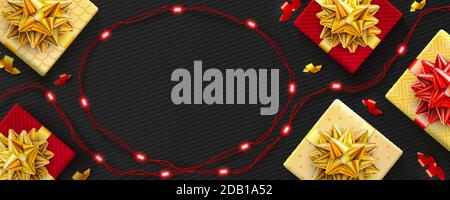 Red background for Christmas and Happy New Year poster Stock Vector