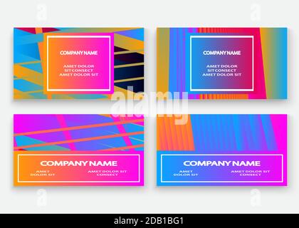 Minimal cover set design vector illustration. Neon blurred pink blue gradient. Abstract retro 80s style texture geometric pattern lines. Striped minim Stock Vector