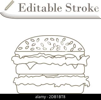 Icon Of Hamburger. Editable Stroke Simple Design. Vector Illustration. Stock Vector