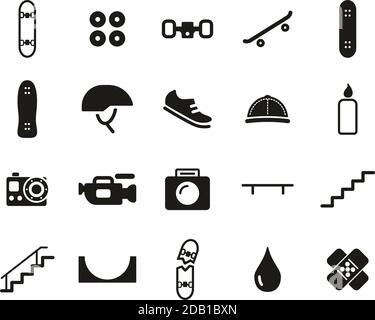 Skateboarding Extreme Sport & Equipment Icons Black & White Set Big Stock Vector