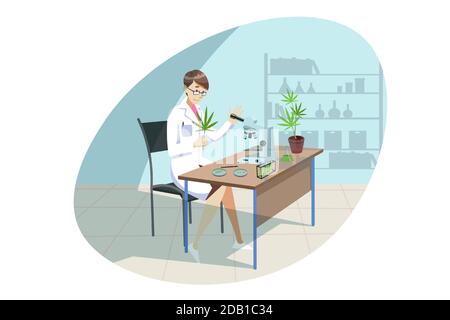 Marijuana, cannabis, medical research, analysis concept Stock Vector