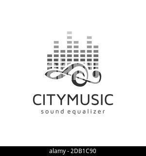 Music Notes icon and Sound Equalizer for Studio Recording Logo design inspiration Stock Vector