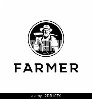 Vintage portrait farmer logo, organic products logo design template Stock Vector