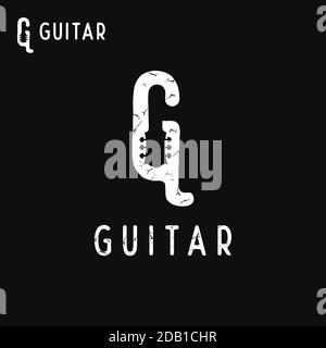 Initial letter G with Guitar Headstock as negative space logo design inspiration Stock Vector