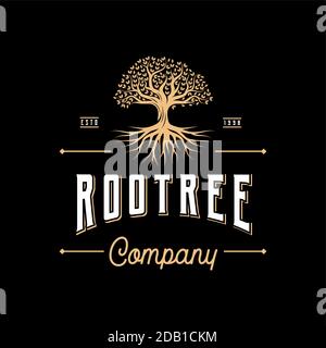 Abstract Vibrant Oak Banyan tree logo design, tree and root vector ...