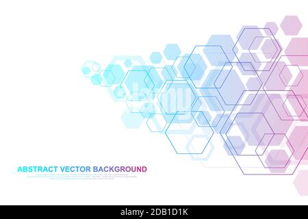 Technology abstract lines and dots connect background with hexagons. Hexagons connection digital data and big data concept. Hex digital data Stock Vector