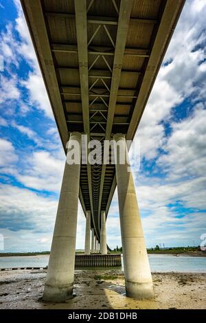 Sheppey Crossing with the older Kingsferry Bridge In Kent In The Untited Kingdom Stock Photo