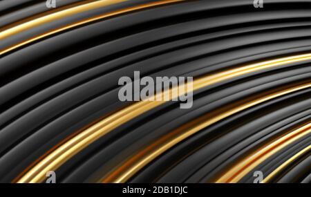 Gold black line 3d modern style background. Striped Abstract minimal geometry concept. Vector illustration Stock Vector