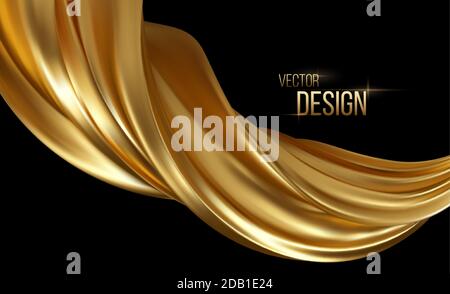 Gold 3d wave on black background. Abstract motion Modern illustration. Luxury Golden Color flow background. Abstract dynamic 3d flow effect. Vector Stock Vector