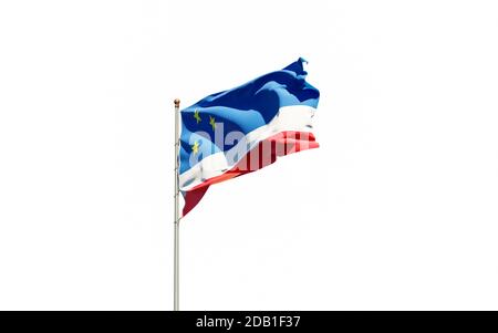 Beautiful national state flag of Gagauzia on white background. Isolated close-up flag 3D artwork. Stock Photo