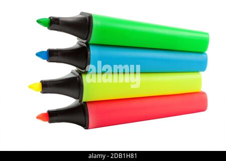 Four colored highlighters set isolated on white background Stock Photo