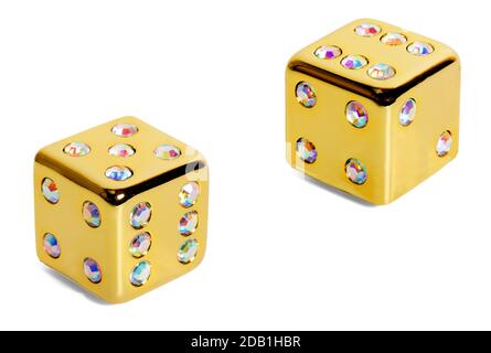 dice golden diamonds isolated on white background Stock Photo