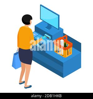 Isometric self-service cashier Vector illustration Stock Vector