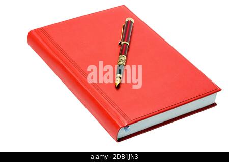 Business fountain pen on red organizer isolated on white background Stock Photo