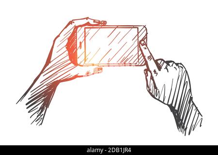 Hand drawn gadget in human hands