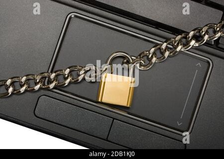 padlock on touchpad in laptop object isolated on white background Stock Photo