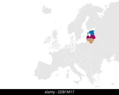 Baltic states on Europe map vector. Vector illustration. Stock Vector