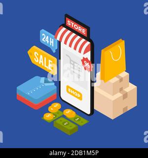 Isometric e-commerce - concept Vector illustration Stock Vector