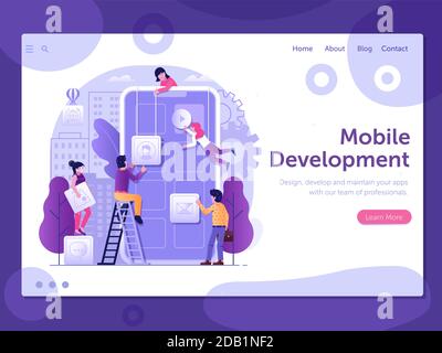 Mobile App Developing Process in Flat Design Stock Vector