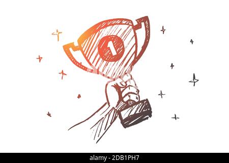 Hand drawn trophy for the first place in palm Stock Vector