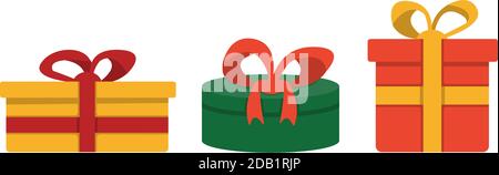 Gift boxes with bows cartoon illustration isolated on white background. Christmas gift wrapping decorations. Stock Vector