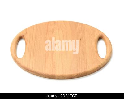 oval wooden tray board isolated on white background, top view Stock Photo