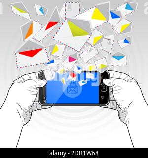 A Smart Phone sending and receiving email (electronic mail) via a high speed 5G mobile connection. Stock Vector