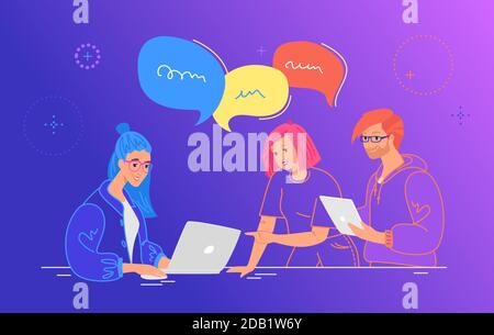 Three guys working as a team on a new project or startup Stock Vector