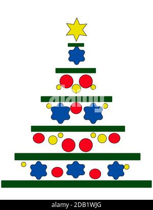GREEN CHRISTMAS TREE ON A WHITE BACKGROUND WITH DECORATIONS. Stock Vector