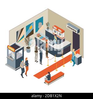 Isometric cinema interior concept Vector illustration Stock Vector
