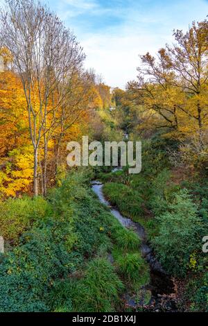 Borbecker Mühlenbach creek, tributary of the Emscher, during the ...