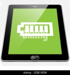 A Tablet PC presenting a full / maximum battery charge icon on screen. Stock Vector