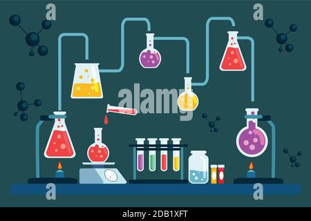Hand drawn science laboratory objects and atoms Vector illustration Stock Vector