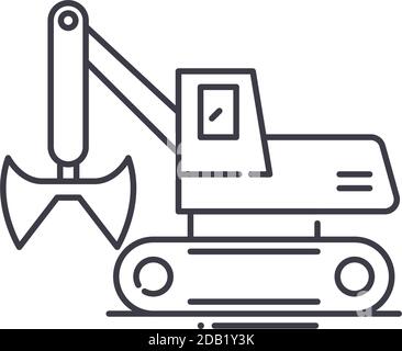 Clamshell bucket truck icon, linear isolated illustration, thin line vector, web design sign, outline concept symbol with editable stroke on white Stock Vector