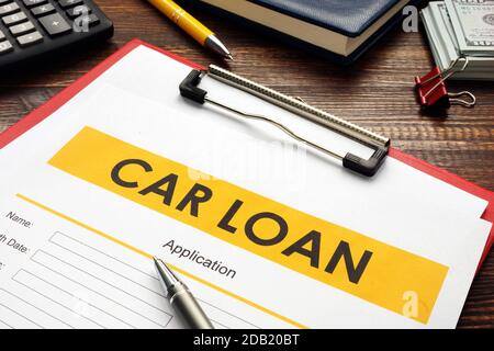 Auto or car loan, calculator and cash. Stock Photo