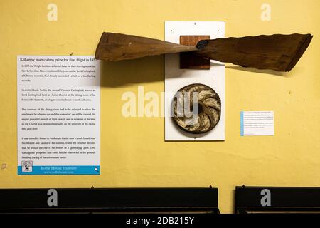 Carlingford propeller and wheel from 1857, Godwin Mead Swift built a flying machine which used this wooden prop, Rothe house, Kilkenny, County Kilkenn Stock Photo