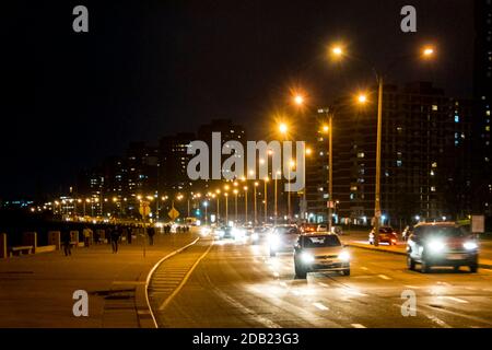 MONTEVIDEO, URUGUAY, SEPTEMBER - 2020 - Night urban scene highway at montevideo city, uruguay Stock Photo