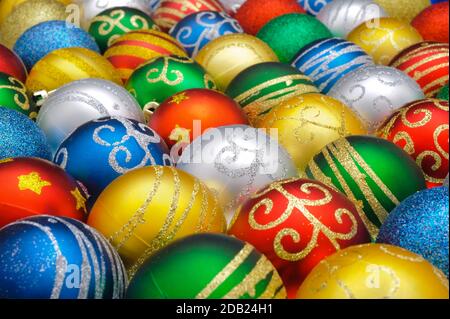 Christmas decoration with group of colourful baubles Stock Photo