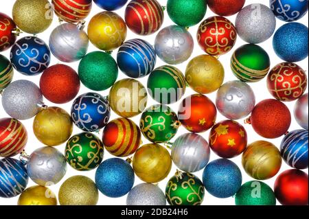Christmas decoration with group of colourful baubles Stock Photo